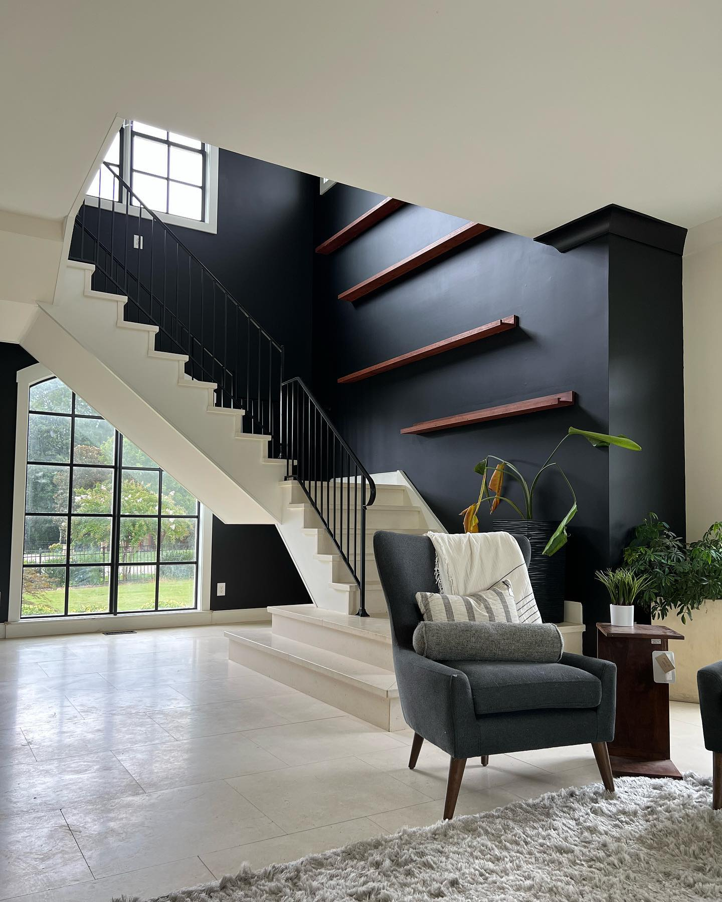Staircase wall after dark accent paint